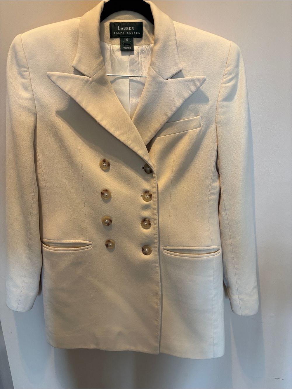 Lauren Ralph Lauren Cream Double-Breasted Peak-Lapel Blazer